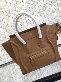 Celine original grained calfskin micro luggage handbag 189793 camel