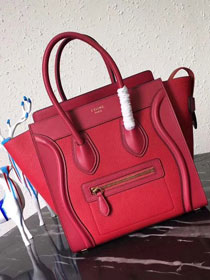 Celine original smooth&grained calfskin micro luggage handbag 189793 red