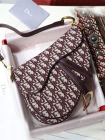 2019 Dior original canvas mini saddle bag M0447 burgundy