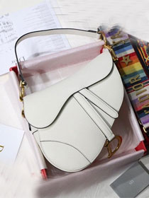 2019 Dior original grained calfskin mini saddle bag M0447 white