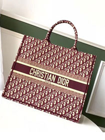 Dior original canvas book tote oblique bag M1286 burgundy