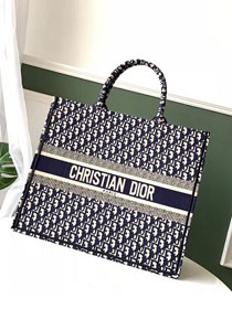 Dior original canvas book tote oblique bag M1286 dark blue