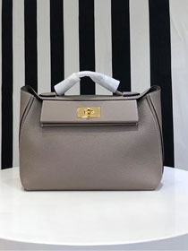 2019 Hermes original handmade togo leather kelly 2424 bag H03699 light grey