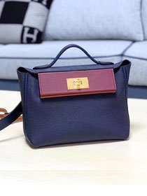 2019 Hermes original handmade togo leather small kelly 2424 bag H03698 navy blue