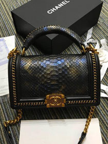 CC original python leather le boy handbag A94804 black&gold