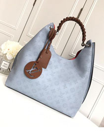 2019 louis vuitton original mahina leather carmel hobo bag M52950 light blue