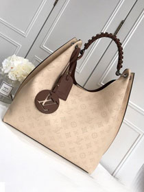 2019 louis vuitton original mahina leather carmel hobo bag M53188 cream 