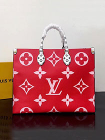 2021 louis vuitton original monogram coated canvas onthego tote bag gm M44569 red