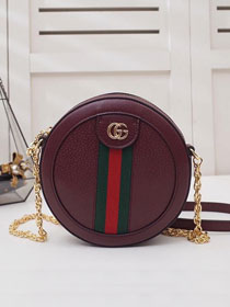 2019 GG original calfskin ophidia mini round shoulder bag 550618 bordeaux