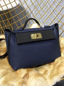 Hermes togo leather kelly 2424 bag H03699 royal blue&black