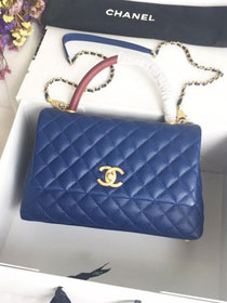 2019 CC original iridescent grained calfskin large coco handle bag A92991 blue&bordeaux