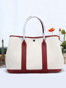 Hermes canvas large garden party 36 bag G36 white&bordeaux