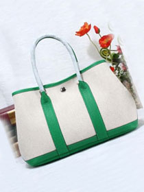 Hermes handmade original canvas garden party 36 bag G36 white&green