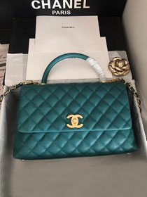 2019 CC original grained calfskin large coco handle bag A92991 turquoise