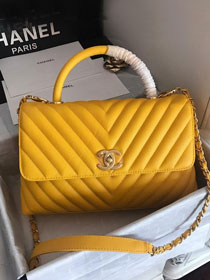 2019 CC original grained calfskin large coco handle bag A92991 yellow