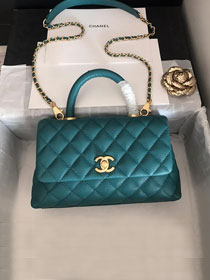 2019 CC original grained calfskin small coco handle bag A92990 turquoise