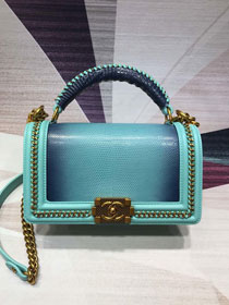 CC original lizard leather boy handbag A94804 lake blue