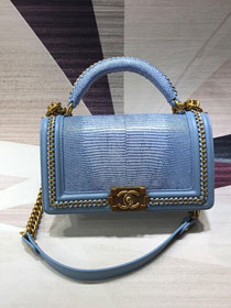 CC original lizard leather boy handbag A94804 sky blue 