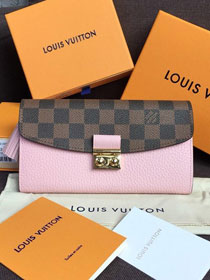 Louis vuitton damier ebene croisette long wallet N60207 pink