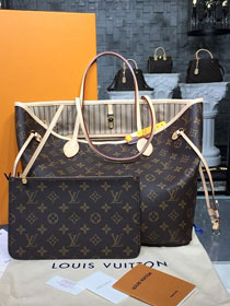 Louis vuitton original handmade monogram canvas neverfull mm m40995 beige