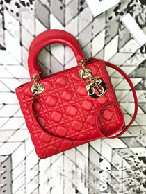 Dior original lambskin lady dior bag 44551 red