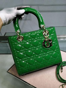 Dior original patent calfskin lady dior bag 44551 green