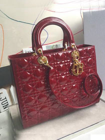 Dior original patent calfskin large lady dior bag 44560 wine red