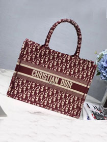 Dior original canvas book medium tote oblique bag M1296 burgundy