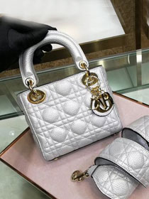 Dior original grained calfskin mini lady dior bag 44500 silver