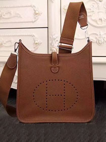 Hermes original togo leather evelyne pm shoulder bag E29 brown