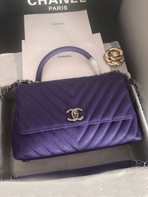 CC original grained calfskin large coco handle bag A92991 purple