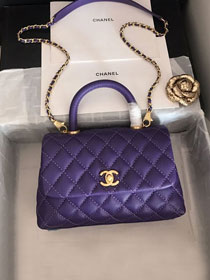 CC original grained calfskin small coco handle bag A92990 purple