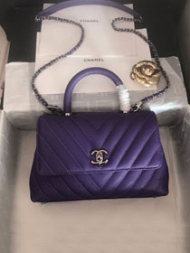 CC original grained calfskin small coco handle bag A92990 purple