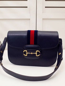 GG original calfskin 1955 horsebit shoulder bag 602204 navy blue