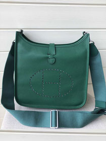 Hermes original epsom leather evelyne pm shoulder bag E29 dark green