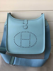 Hermes original epsom leather evelyne pm shoulder bag E29 light blue