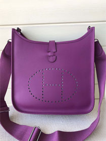 Hermes original epsom leather evelyne pm shoulder bag E29 purple