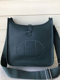 Hermes original epsom leather evelyne pm shoulder bag E29-2 blackish green