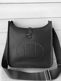 Hermes original epsom leather evelyne pm shoulder bag E29-2 black