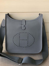 Hermes original epsom leather evelyne pm shoulder bag E29-2 dark grey