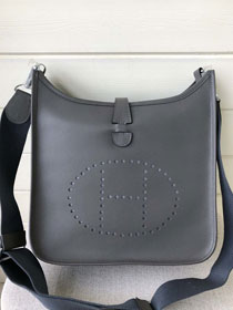 Hermes original epsom leather evelyne pm shoulder bag E29-2 iron grey