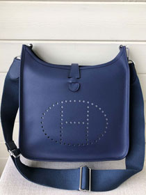 Hermes original epsom leather evelyne pm shoulder bag E29-2 navy blue