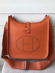 Hermes original epsom leather evelyne pm shoulder bag E29-2 orange