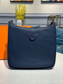 Hermes original togo leather evelyne pm shoulder bag E29 navy blue