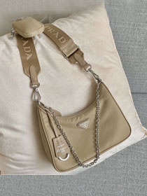 Prada original nylon shoulder bag 1BH204 apricot