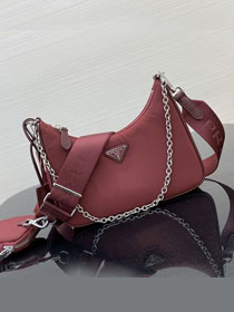 Prada original nylon shoulder bag 1BH204 bordeaux