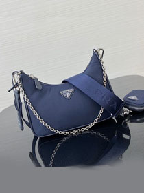 Prada original nylon shoulder bag 1BH204 navy blue