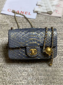 CC original python leather flap bag AS1787 dark grey&gold