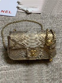 CC original python leather flap bag AS1787 gold