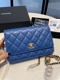 2020 CC original lambskin wallet on chain AP1450 blue